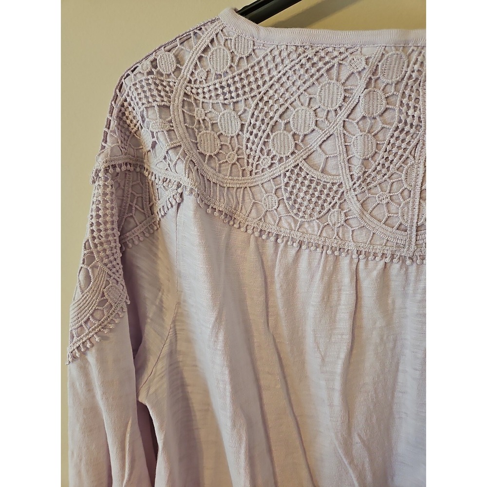 J Jill Blouse Women Small Heathered Light Lilac Gray Crochet Trim Modal Blend - Picture 11 of 15